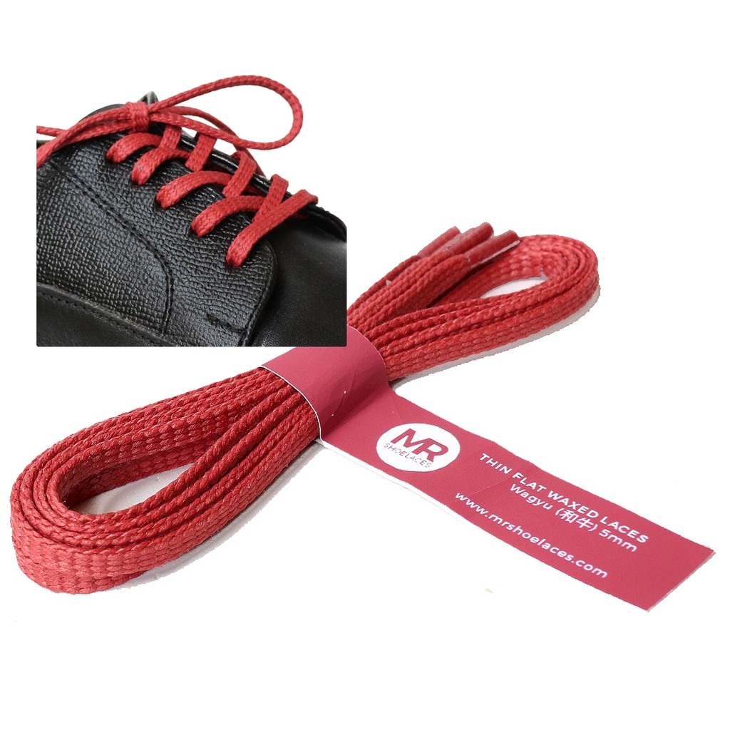 MR Shoelaces TH24 Wagyu (Merah Muda) Tali Sepatu Lilin Gepeng Thin 3-4mm (Waxed Laces) 50cm 80cm 100cm 120cm 150cm