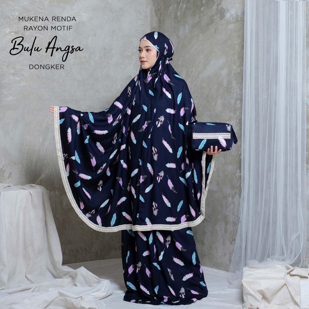 PUSAT MUKENA TASIK - MUKENA DEWASA RENDA RAYON MOTIF BULU ANGSA