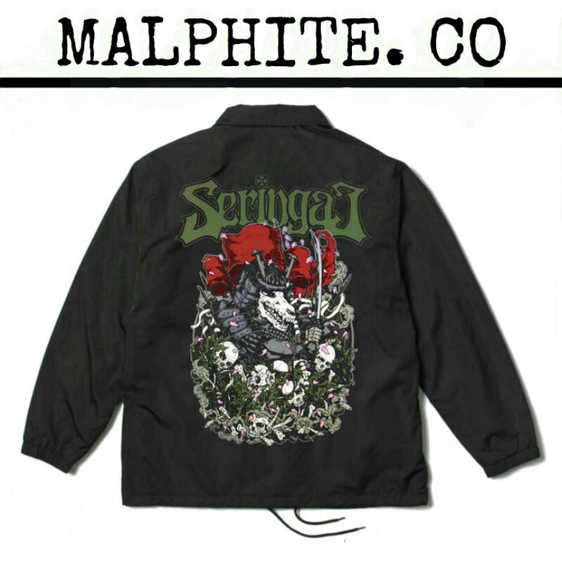 Coach Jacket Seringai Windbreaker Motif Logo Band Musik Merch Metal Punk Rock And Roll Hitam Pria Wa