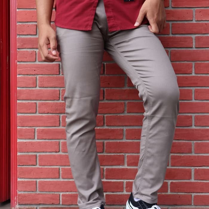 Celana Formal Pria Kerja Slimfit Bahan Kain Drill Warna Coklat Panjang 27-36 Bukan Chino