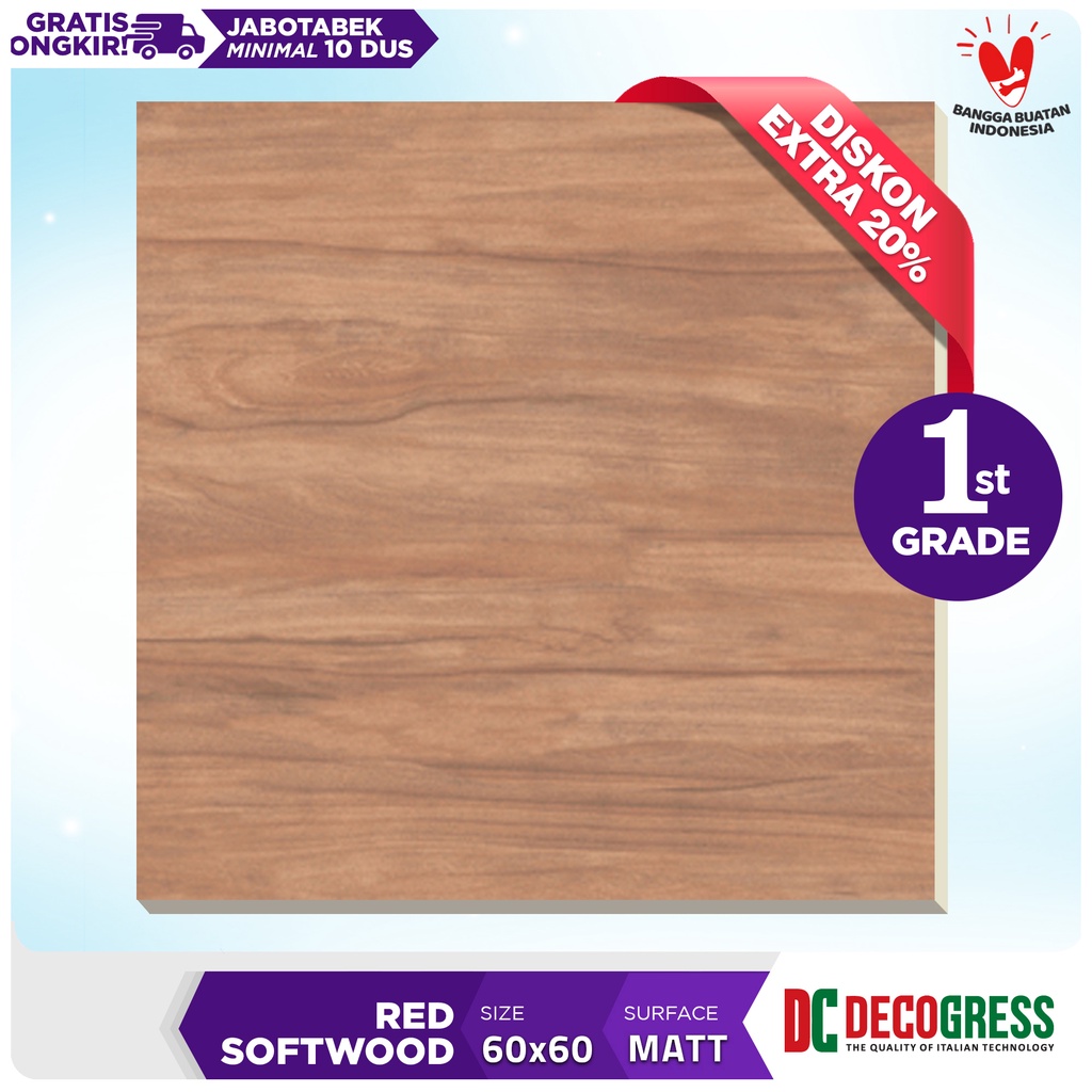 Decogress Granite tile 60x60 Red Softwood (Glazed Polished)