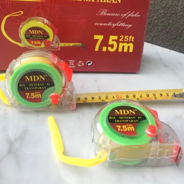 Meteran Rol MDN Transparan 7,5 M - Meteran Gulung 7,5 M - Meter Roll - Measuring Tape