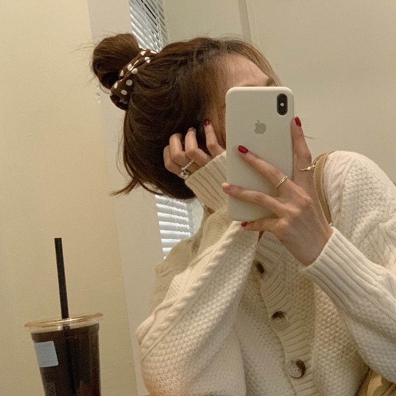 LEOPARD KOREAN SCRUNCHY / IKAT RAMBUT KOREA LORENG / SCRUNCHIES / SCRUNCHIES / CEPOLAN HIJAB-Polkadot cokelat