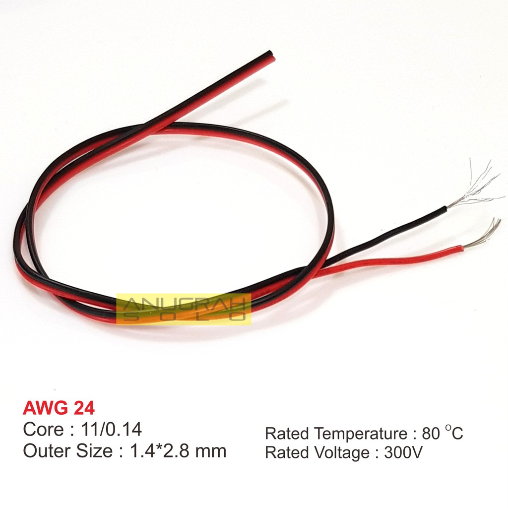 Kabel Serabut Merah Hitam AWG 24 Meteran