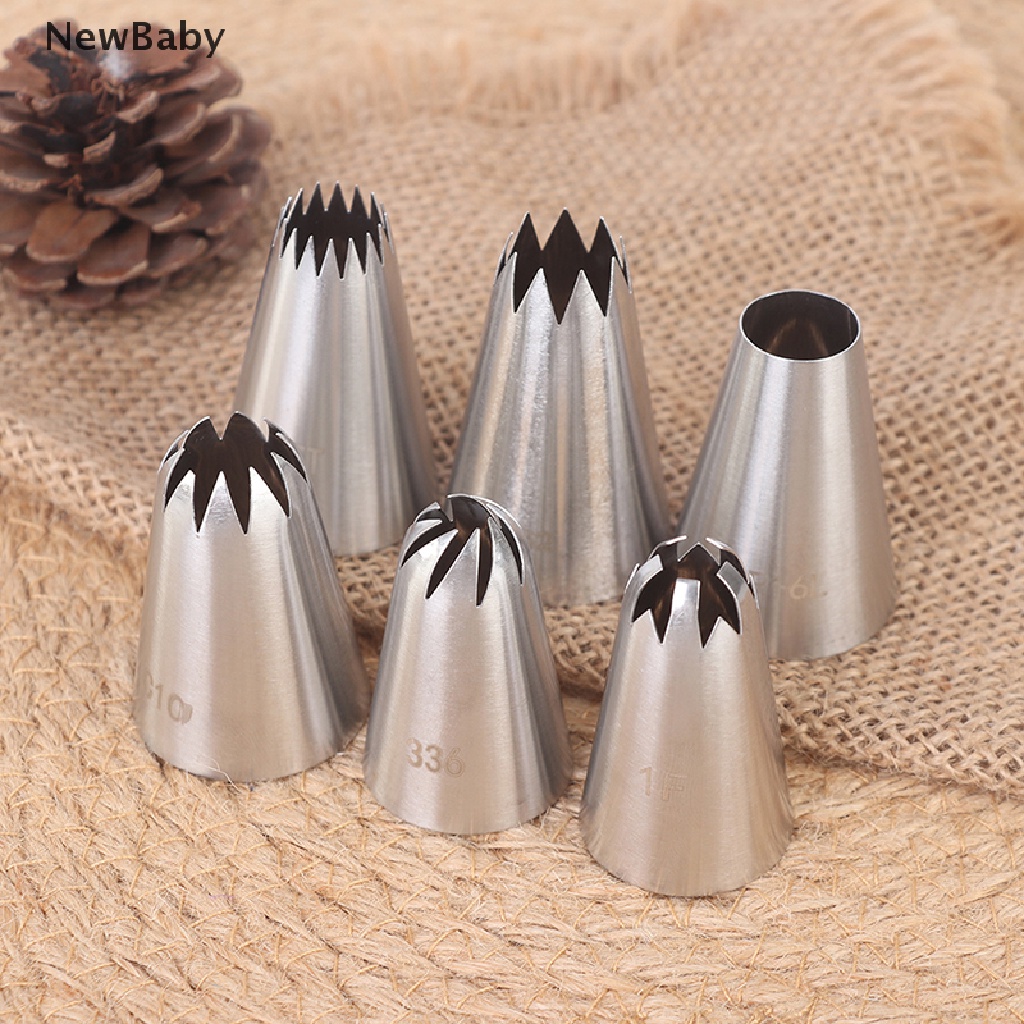 Newbaby 6Pcs / Set Spuit Piping Icing Bahan Stainless Steel Untuk Dekorasi Kue / Pastry