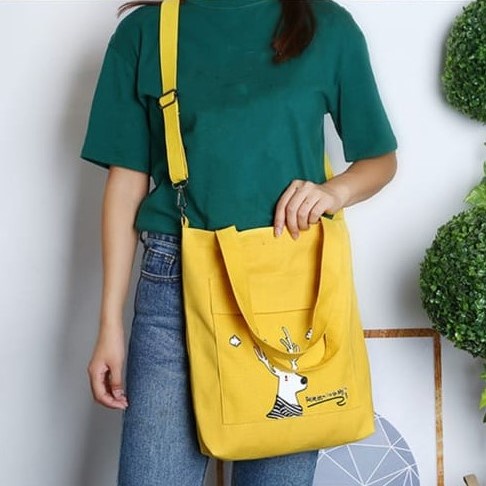 Twenty Bag - Tas Tote Bag Wanita Resleting Terbaru 2022 Aesthetic Kekinian Motif Carakter DEER SNOW Korea Style Multifungsi