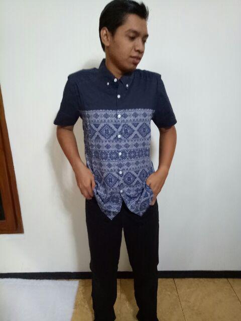 Kemeja Batik Panjang Songket Pria Cowo Kerja Kantor Hitam