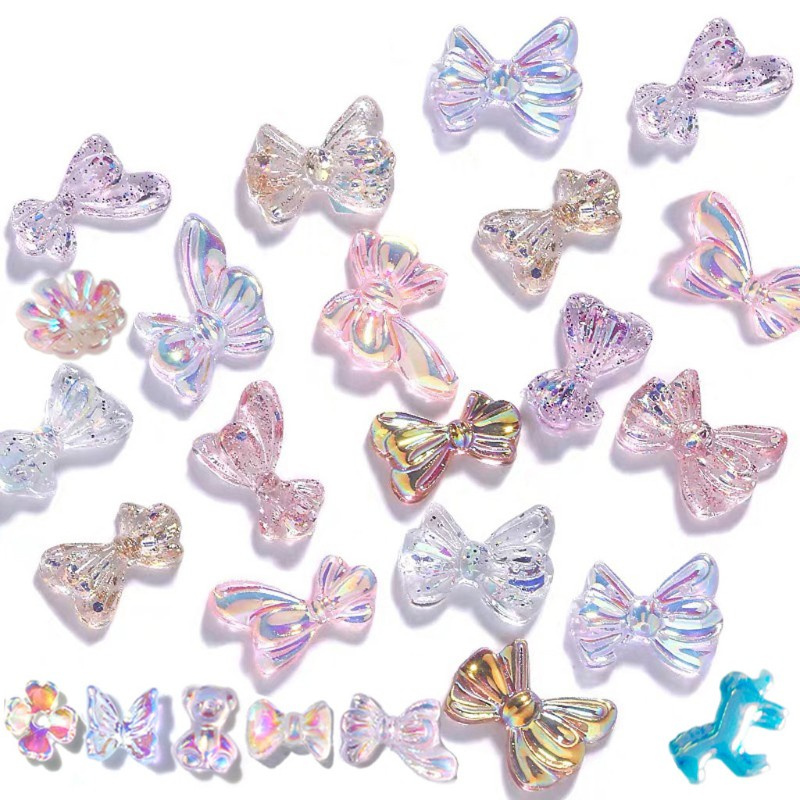 Glitter 4Pcs Flower Bowtie Bear Resin Mold Epoxy Resin Casting Mold DIY Nail Art Crafts