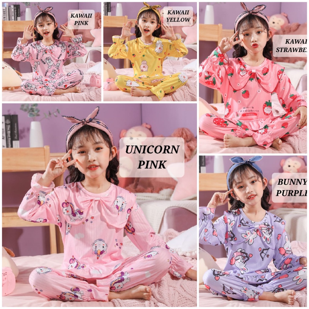 PIYAMA ANAK KAWAII BAJU TIDUR ANAK PEREMPUAN KOREA IMPOR MOTIF LUCU BAHAN KATUN ADEM