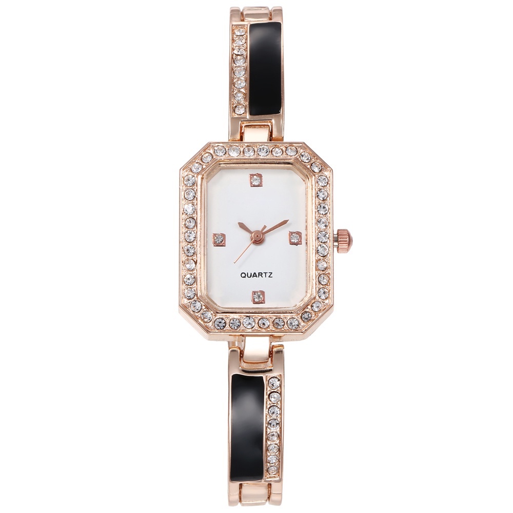 COD Jam Tangan Quartz Strap  Analog Casual Gaya Retro Untuk Wanita Watch Korean Fashion W187-Rose goid hitam