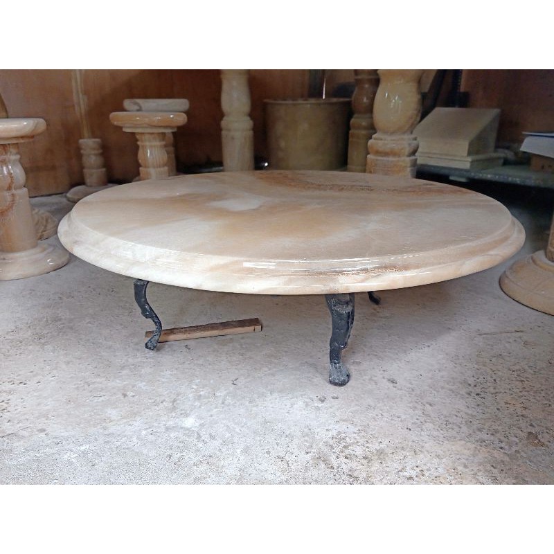 Meja Lesehan Bulat Bundar Onyx 100 cm Kaki Besi Tempa
