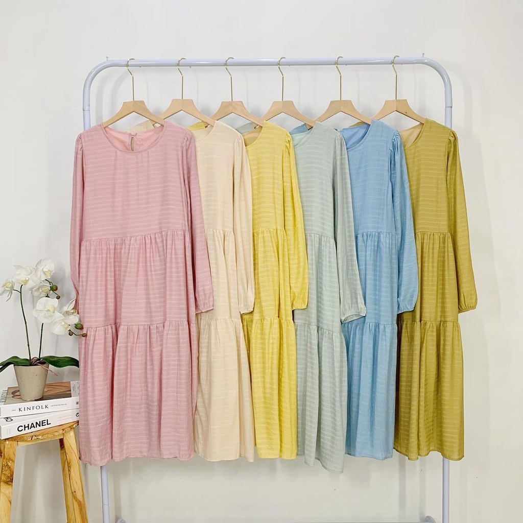 Elisha Tunik Import Premium Polos Model Umpak Warna Soft Pastel / Midi Dress