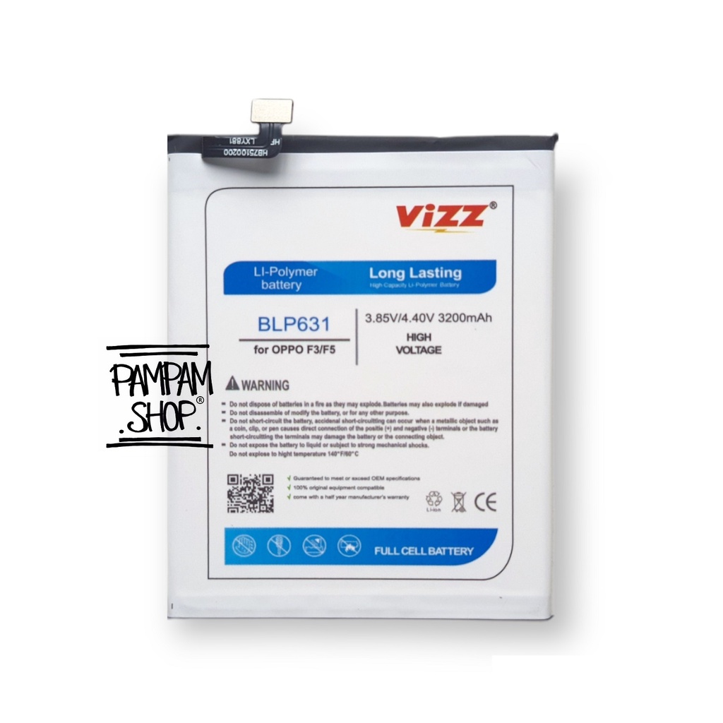 Baterai Vizz Double Power Original Oppo F3 F5 A77 BLP631 Batre Batrai Battery Ori HP Handphone BLP 631