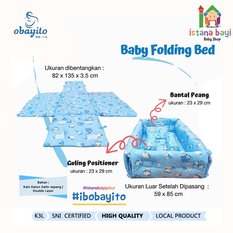 Obayito Baby Folding Bed ( Kasur Kolam ) Bahan Katun Satin Jepang / Double Layer Terbaik/ Obayito Kasur