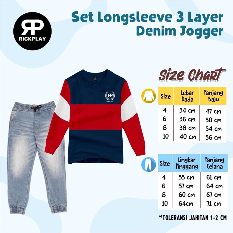 Rickplay Setelan Anak Laki Laki - Baju Panjang Set Celana Joger Jogger Lakilaki Usia 4 6 8 10 Tahun