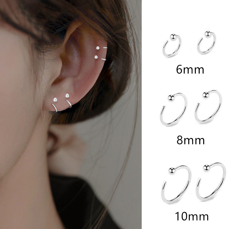 Papaozhu 1pasang Korea S925 Perak Kecil Bulat Kristal Anting Hoop Untuk Wanita Gadis Fashion Cuff Earring Chic Telinga Tulang Klip Perhiasan