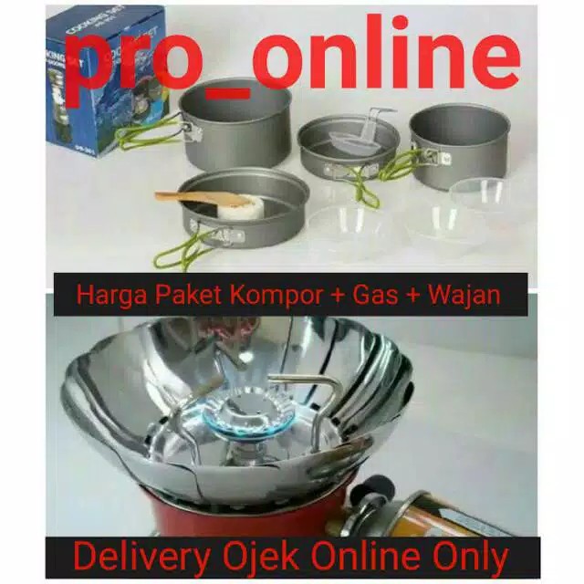 Paket Hemat Pus Gas Cooking ISI 4 Set DS301 &amp; Windproof Stove K203 Camping Outdor