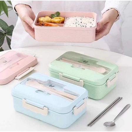 BB7 - Lunch Box Kotak Bekal Makan Set Jerami Gandum 4 IN 1 Free Alat Makan