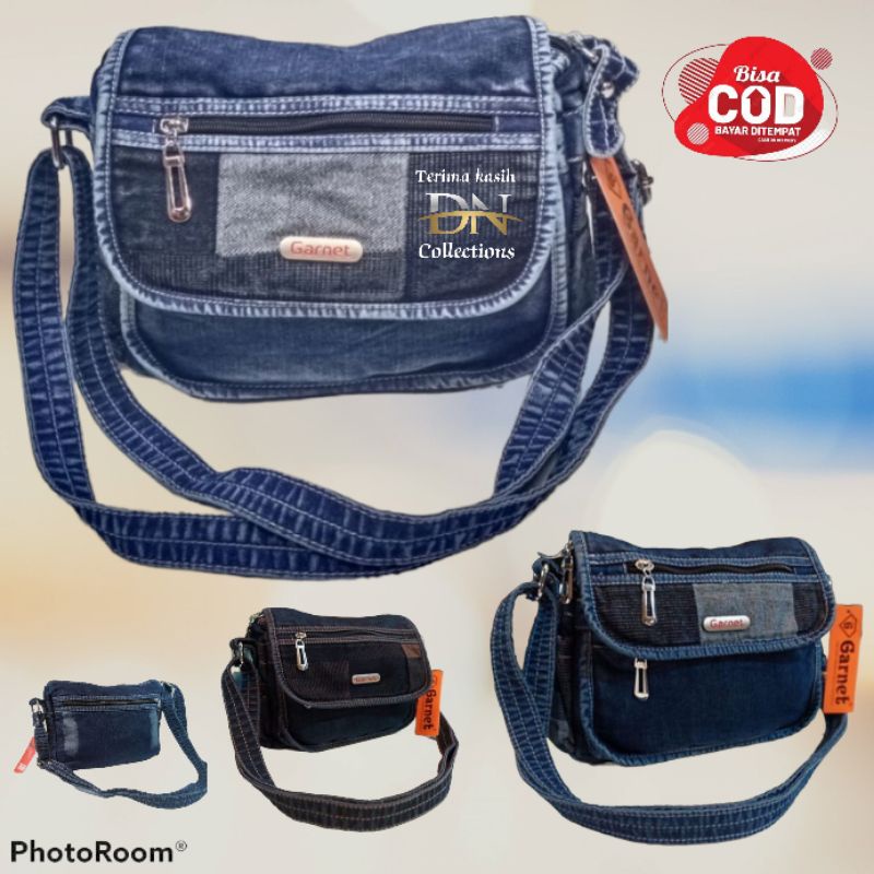 Tas slempang wanita bahan jeans ori garnet