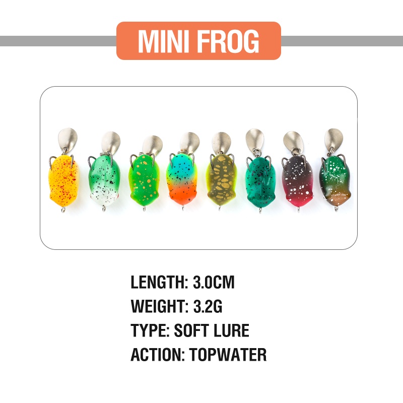 1pc Umpan Pancing Softlure Bentuk Katak Mini 3cm / 3.2g Dengan Kail Ganda 8 Warna