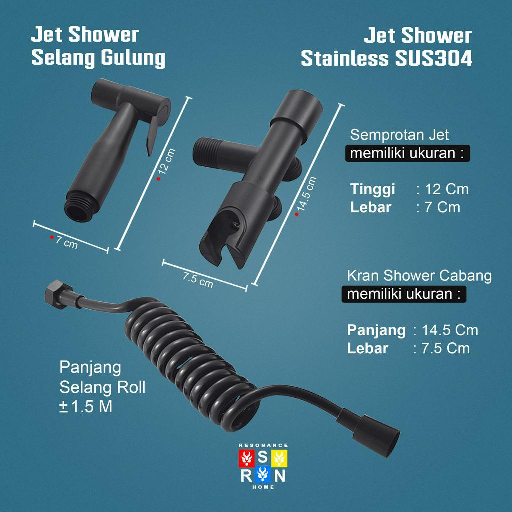 Jet Shower Flexible Set SUS304 Hitam / 1.5M Bidet Toilet RESONANCE HOME