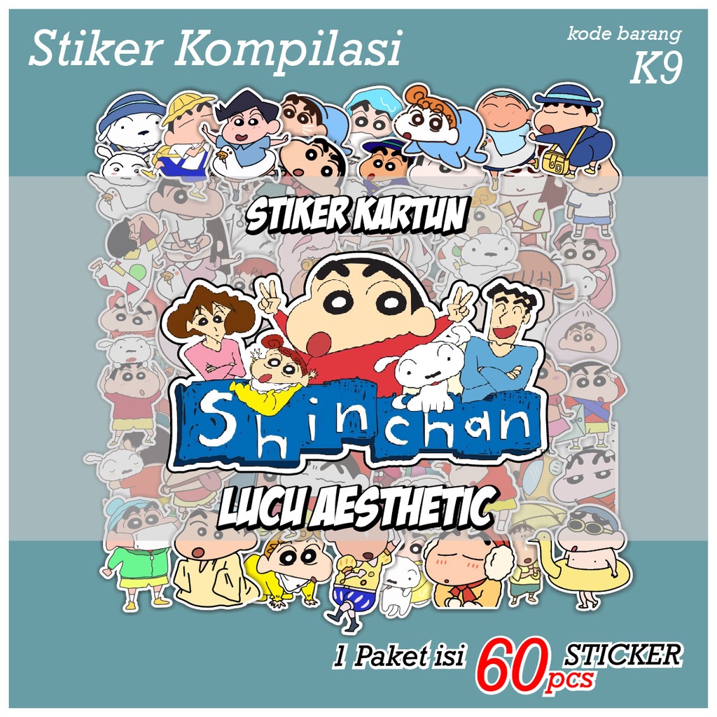 60 PCS STICKER KARTUN CRAYON SHINCHAN LUCU AESTHETIC - STIKER ANTI AIR UNTUK CASE TUMBLER LAPTOP KOPER HP SCRAPBOOK - K9