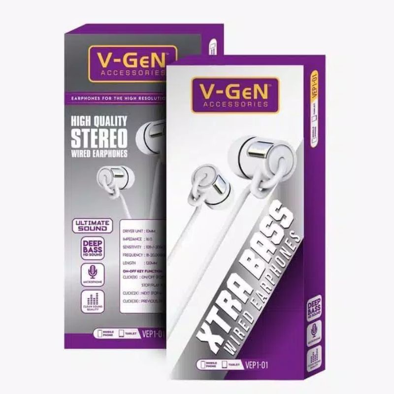 HEASDSET V-GEN EXTRA BASS WIRED EARPHONES