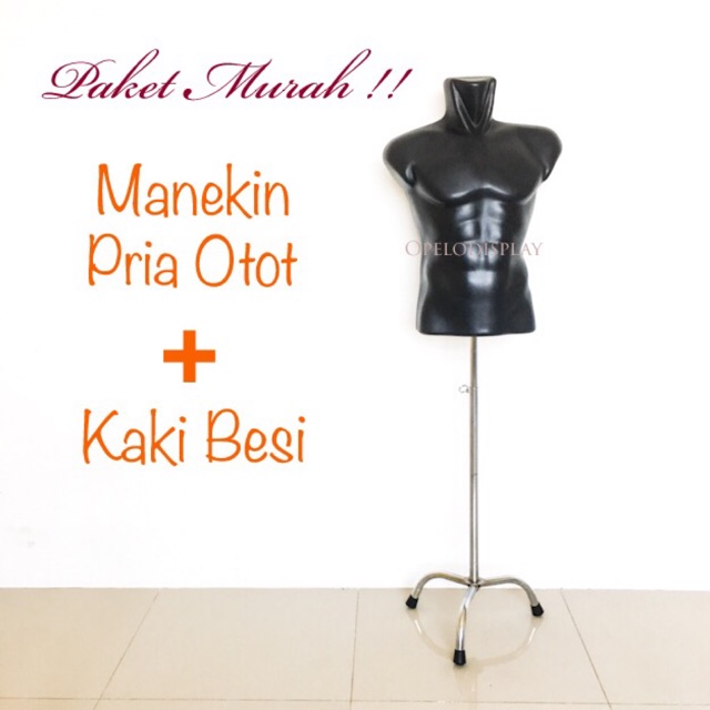 Paket! Manekin pria Hitam plus kaki besi/kaki kayu