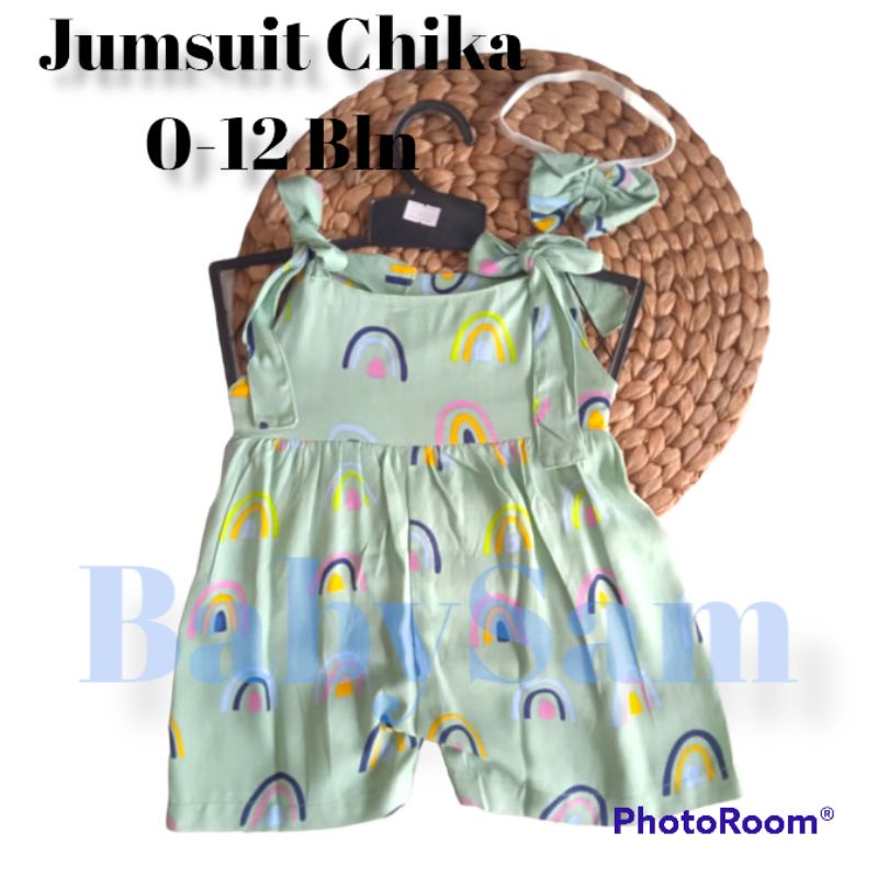 6-18 BLN JUMPSUIT BAYI TALI CHIKA BAJU BAYI PREREMPUAN FREE HEADBAND