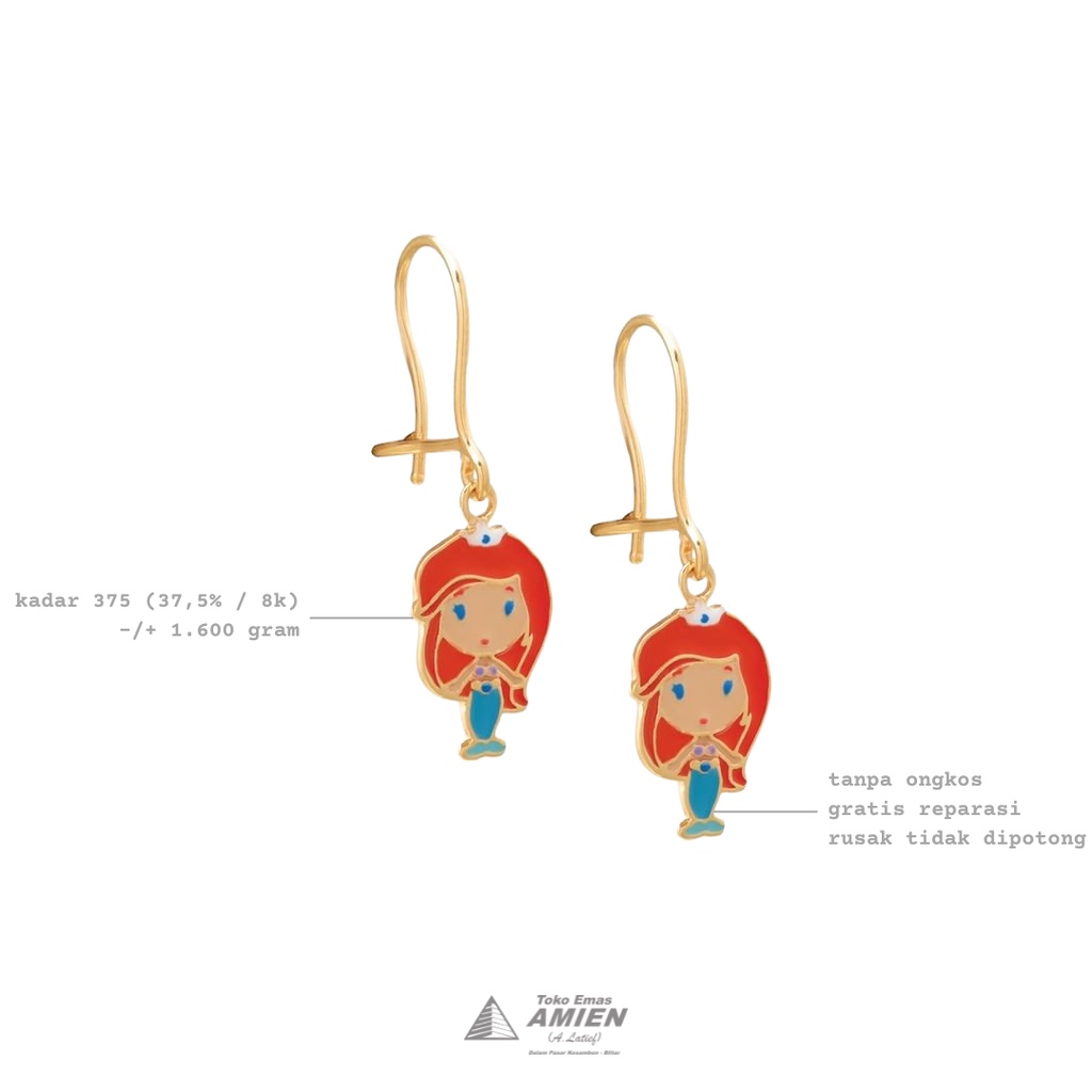 Toko Emas Amien Anting Anak Emas Asli UBS Kadar 375 (37,5% / 8K) 1.600 Gram - Disney Princess Ariel