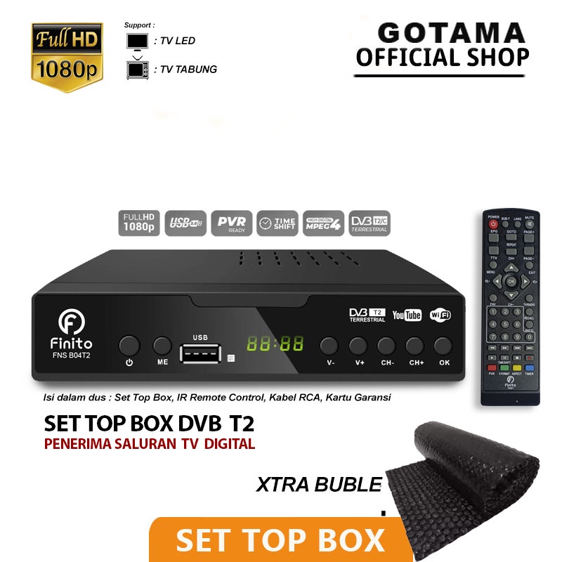 Digital Set Top Box TV Penerima Siaran Digital Receiver Full HD/ STB Wifi/Youtube DVB-T2 finito Besar-1