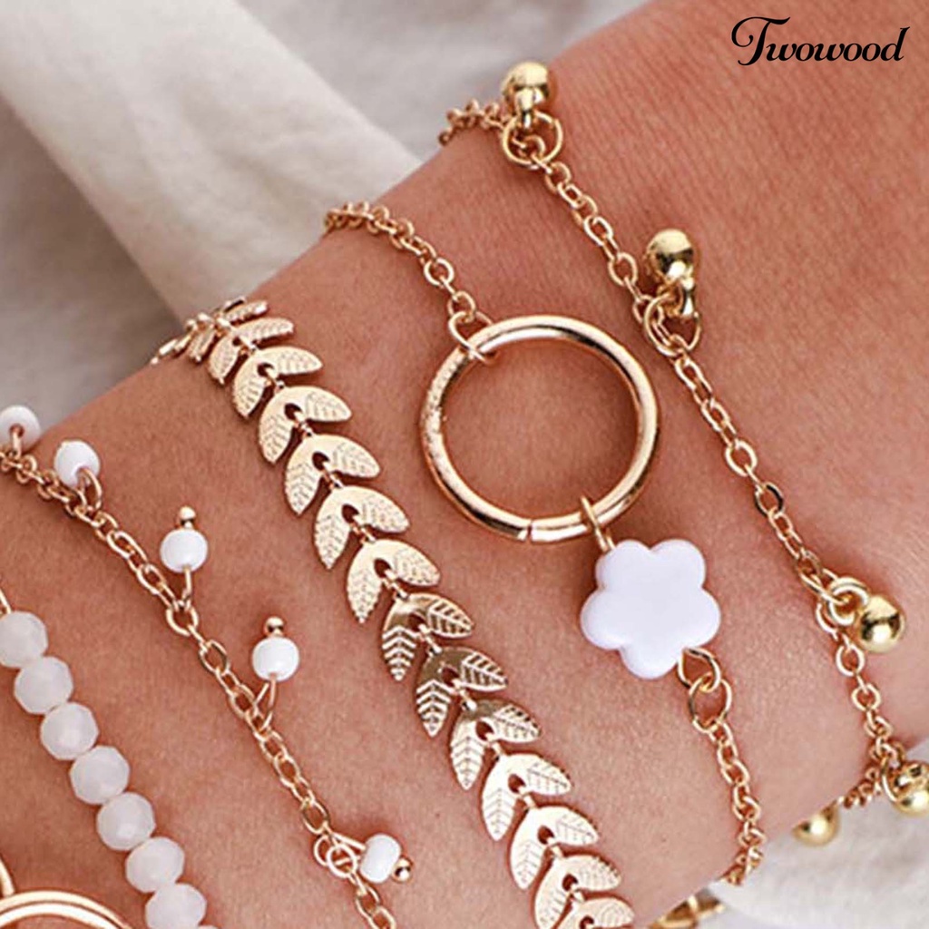 6 Pcs Gelang Bentuk Lingkaran Stackable Adjustable Untuk Wanita