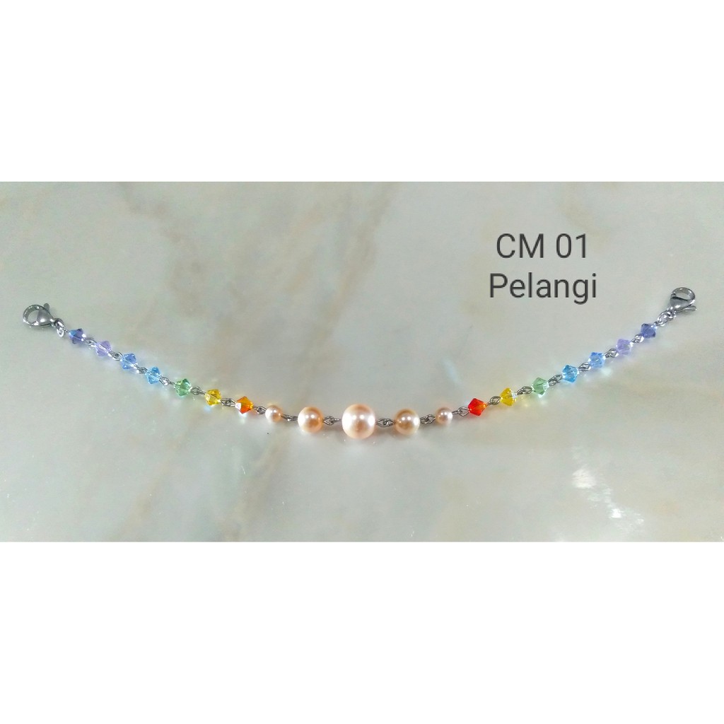 Konektor / Connector Masker Hijab Mutiara - Kristal Swarovski Pelangi kode CM 01. Bisa jadi Gelang.