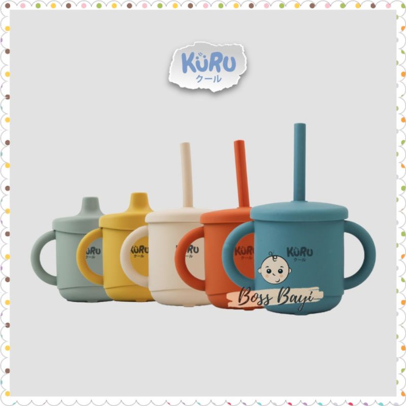 KURU BABY - Silicone Sippy Cup Set / Gelas Silikon Bayi + Straw (Sedotan)