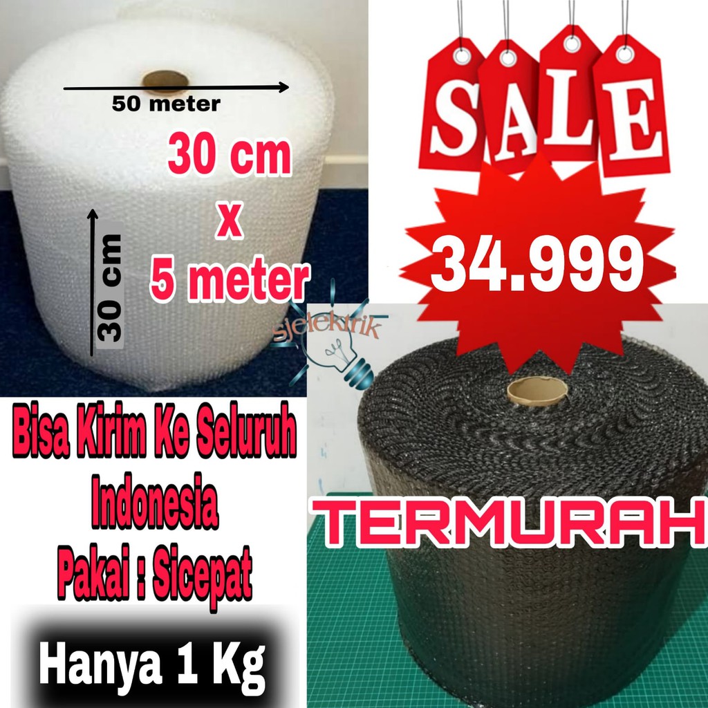 

BUBBLE WRAP 30CM X 50M BENING/ HITAM PLASTIK BUBLE ROLL PUTIH - Putih