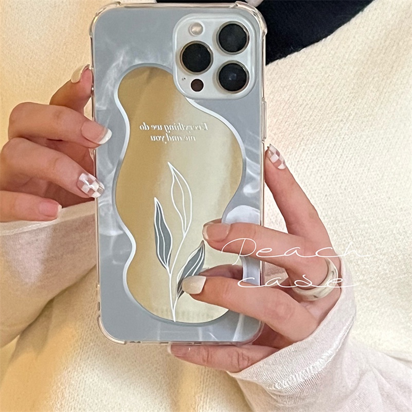 Soft Case Pelindung Bahan Silikon TPU Tahan Banting Art Soft Case Compatible for  iPhone 13 12 11 Pro Max X XR Xs Max SE 2020 iPhone 6s 6 7 8 Plus Leaf Makeup Mirror Silicone Soft TPU Phone Case Shockproof Protection Back Cover