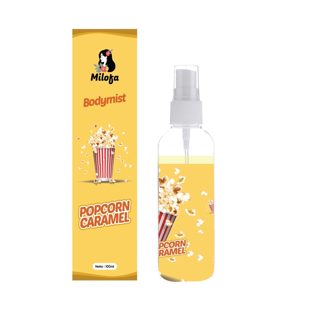 Kanzo - [BPOM] Parfum Body Mist Popcorn 100ml / Body Mist Milofa Popcorn Caramel 100ml / Parfum Milofa Wangi Tahan Lama