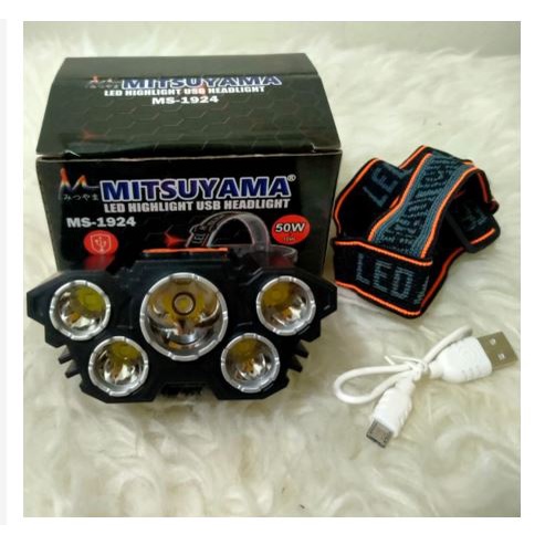 Senter Kepala 5 LED 50w Super Terang 3 Mode USB Rechargeable Mitsuyama MS-1924 murah dan berkualitas terbaru terlaris