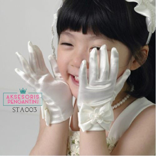 [BISA COD] WEDDING GLOVES AKSESORIS PESTA SARUNG TANGAN ANAK SATIN PUTIH STA003