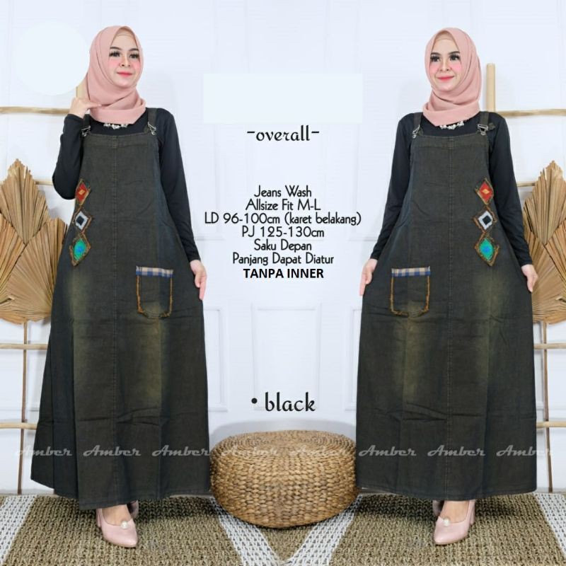 Sikia Overall Jeans Cewek Fit M-L Baju Kodok Rok Panjang Wanita Dewasa