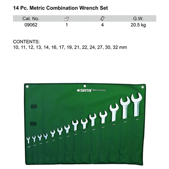 Kunci Ring Pas SET 14 Pcs METRIC 09062 Combination Wrench SATA TOOLS