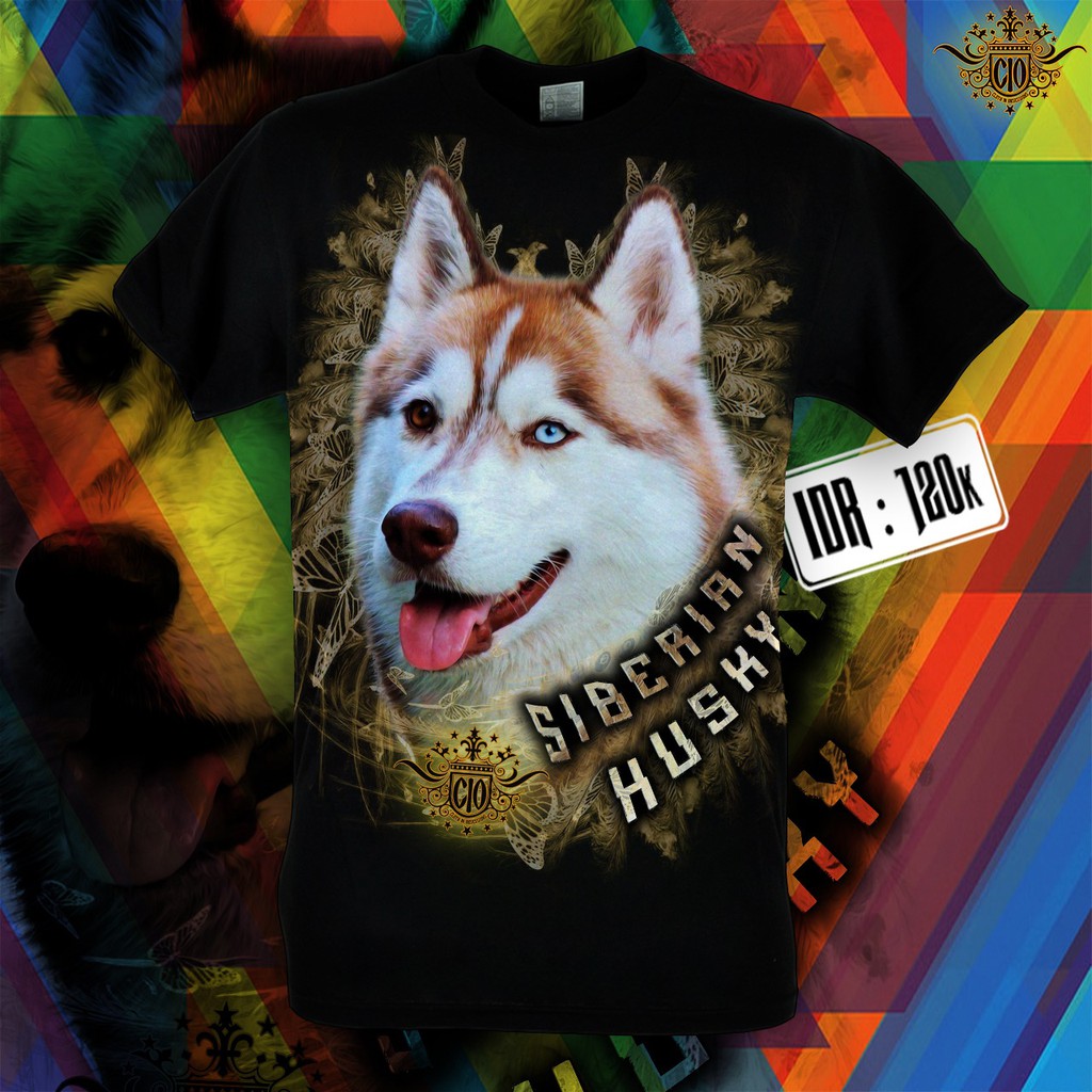 BROWN SIBERIAN HUSKY T SHIRT PRINTING - KAOS ANJING SIBERIAN HUSKY - BAJU ANJING SIBERIAN HUSKY