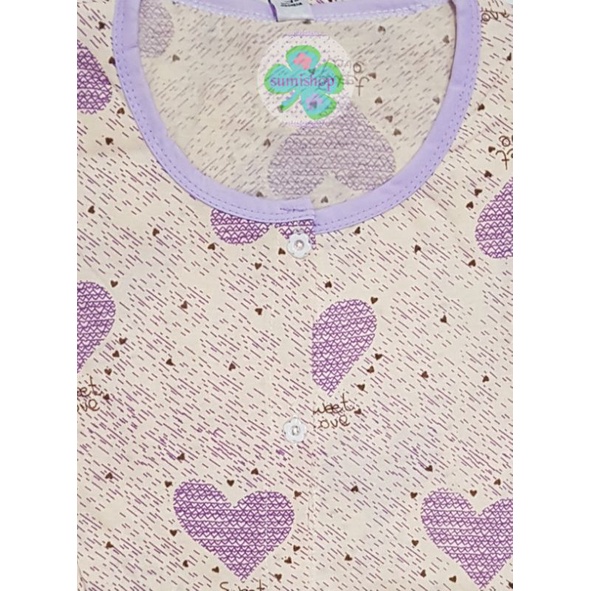 Piyama CP Kaos Dewasa (Kancing 5)-Love Gerimis CREAM