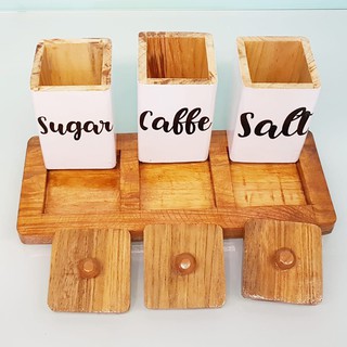 TEMPAT KOPI SET GULA GARAM TEH KAYU TEMPAT PENYIMPANAN HIASAN DEKORASI
