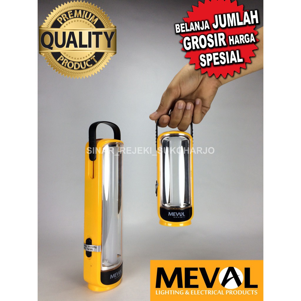 MEVAL 16 BRIGHT LED EMERGENCY LAMP + SENTER Cas Charge Baterai Isi Ulang