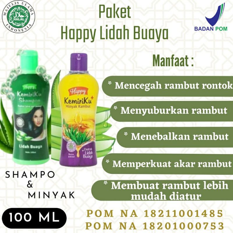 HAPPY KEMIRIKU SHAMPOO + MINYAK RAMBUT LIDAH BUAYA MENGATASI RAMBUT RONTOK 100% ORIGINAL