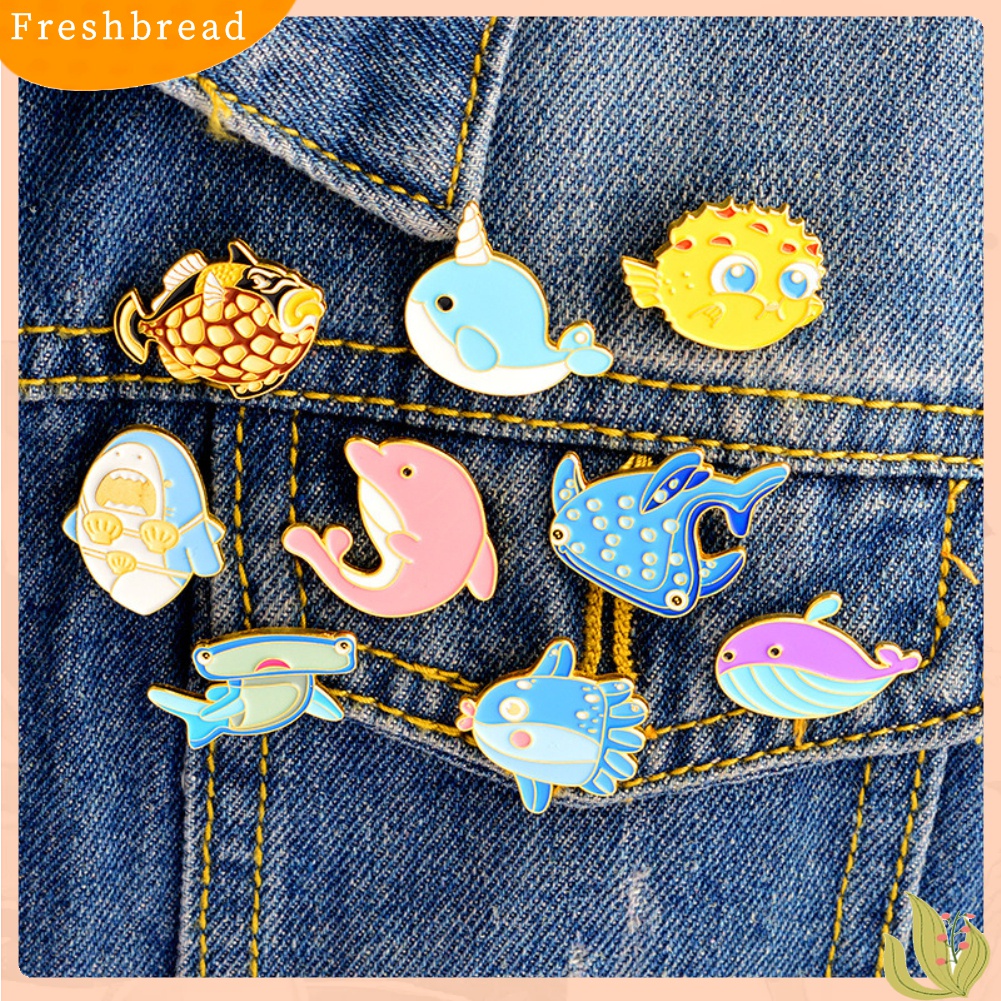 Fresh| Bros Pin Enamel Bentuk Ikan Paus / Hiu / Paus Kartun Lucu