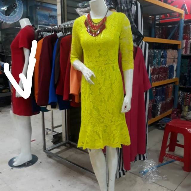 Dres brokat remple bawah hijau stabilo