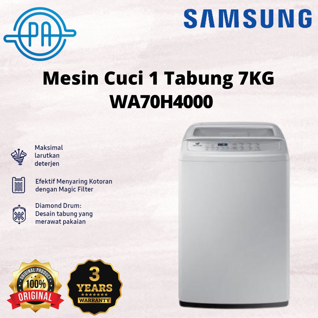 MESIN CUCI 1 TABUNG BUKAAN ATAS TOP LOADING SAMSUNG WA70H4000 7KG WA 70H4000