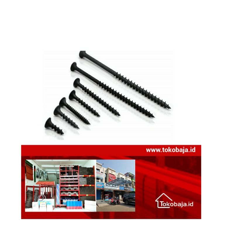 sekrup gypsum 6×1 hitam isi 1000pcs